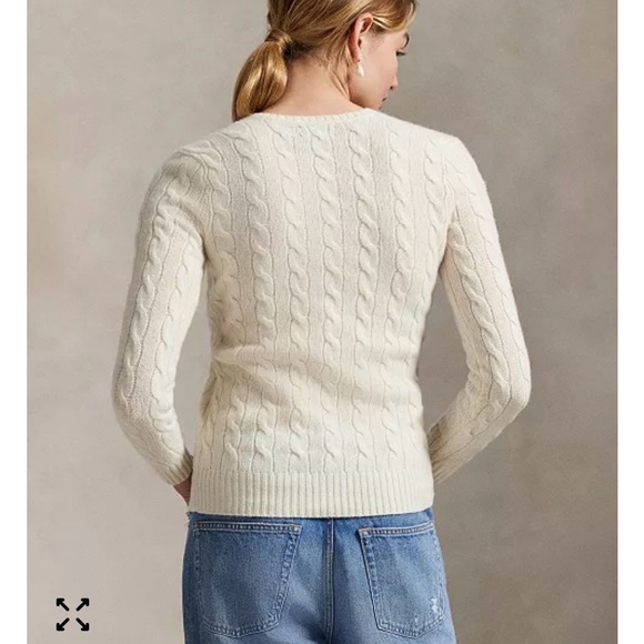 Ralph Lauren Ivory V-Neck Cable Knit Sweater - Picture 3 of 13